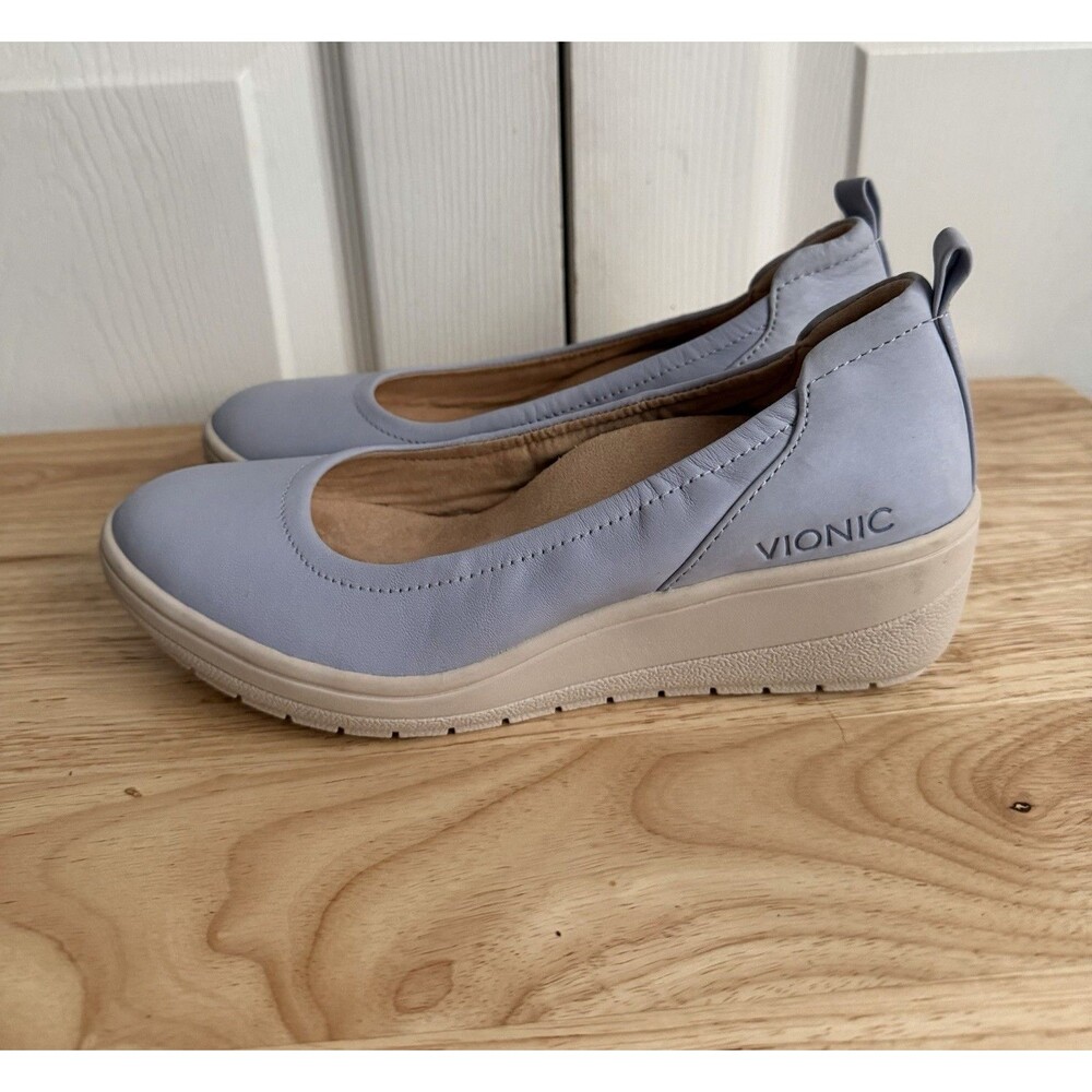 Vionic Jacey Light Blue Comfort Wedge Slip On Shoes Size 5